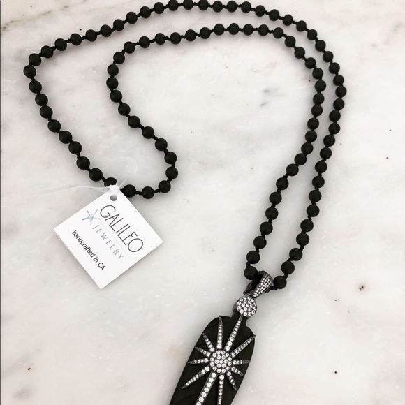 Galileo Jewelry - Long black agate and bone necklace